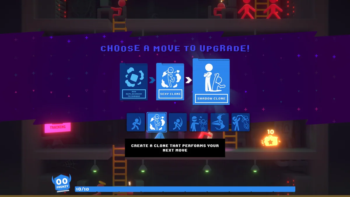 Stick It to the Stickman Steam screenshot showing a choice of move upgrades during a run