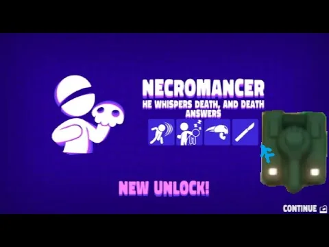 Stick It to the Stickman video frame showing the Necromancer new-unlock screen