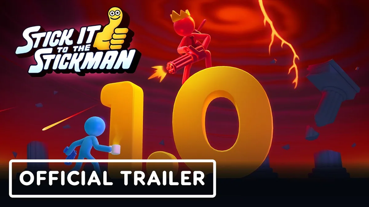 Stick It to the Stickman 1.0 launch trailer artwork with the game's logo and fighters