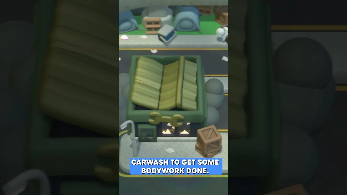 Stick It to the Stickman official video frame showing the city car wash entrance and bodywork caption